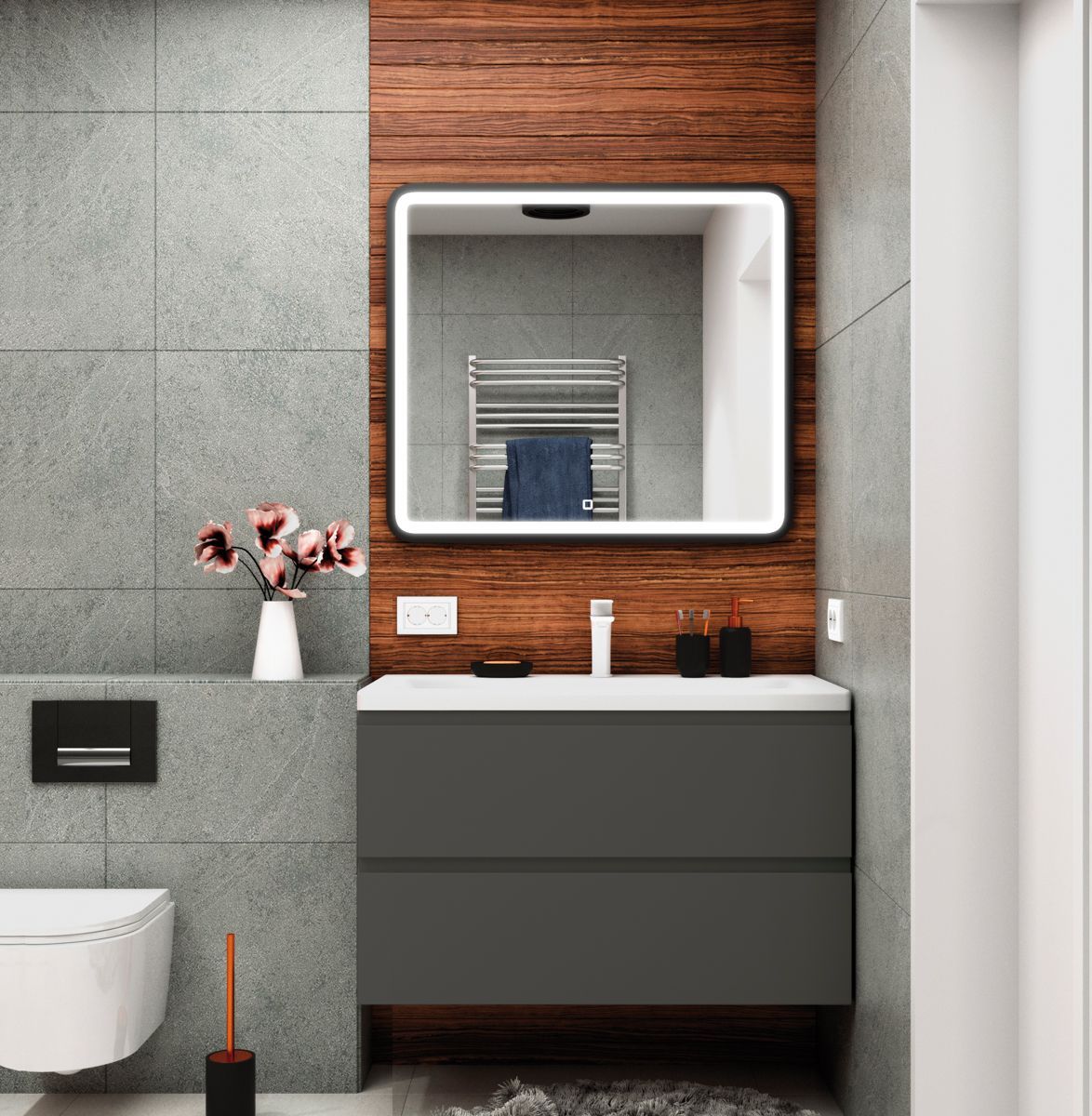 Мебель для ванной комнаты подвесная Art&Max BIANCHI 90 см Серый
