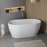 Отдельностоящая овальная акриловая ванна в комплекте со сливом-переливом BelBagno BB413-1500-800