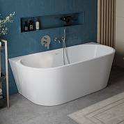 Пристенная, полукруглая акриловая ванна в комплекте со сливом-переливом BelBagno BB710-1500-750