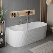 Пристенная полукруглая акриловая ванна в комплекте со сливом-переливом BelBagno BB412-1700-800