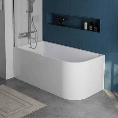 Пристенная, прямоугольная акриловая ванна в комплекте со сливом-переливом BelBagno BB712-1700-730-L левосторонняя
