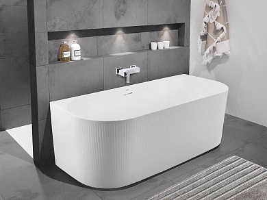 Пристенная полукруглая матовая акриловая ванна в комплекте со сливом-переливом BelBagno BB412-1700-800-MATT